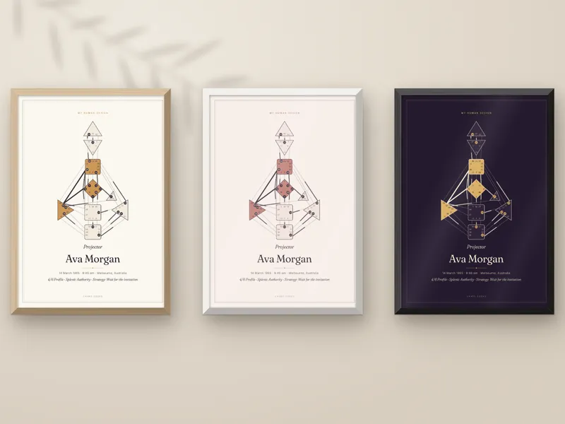 The bodygraph print framed in natural wood, white and black