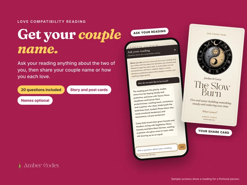 Get your couple name: a sample chat and share card