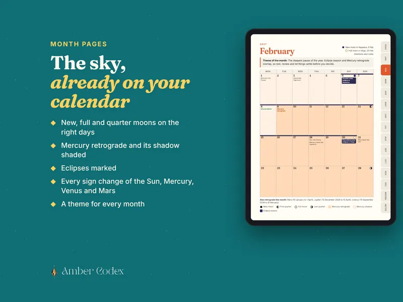 Month pages with the sky already marked