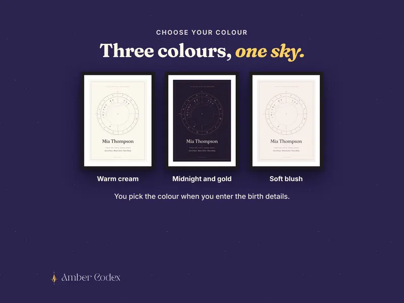 Three colours: warm cream, midnight and gold, soft blush