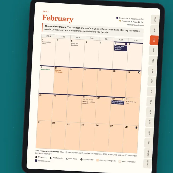 The 2027 astrology planner on a tablet
